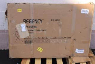 Regency 30" x 48" 16-gauge stainless steel work table, model 600TS3048S; brand new in original, slightly damaged box.
