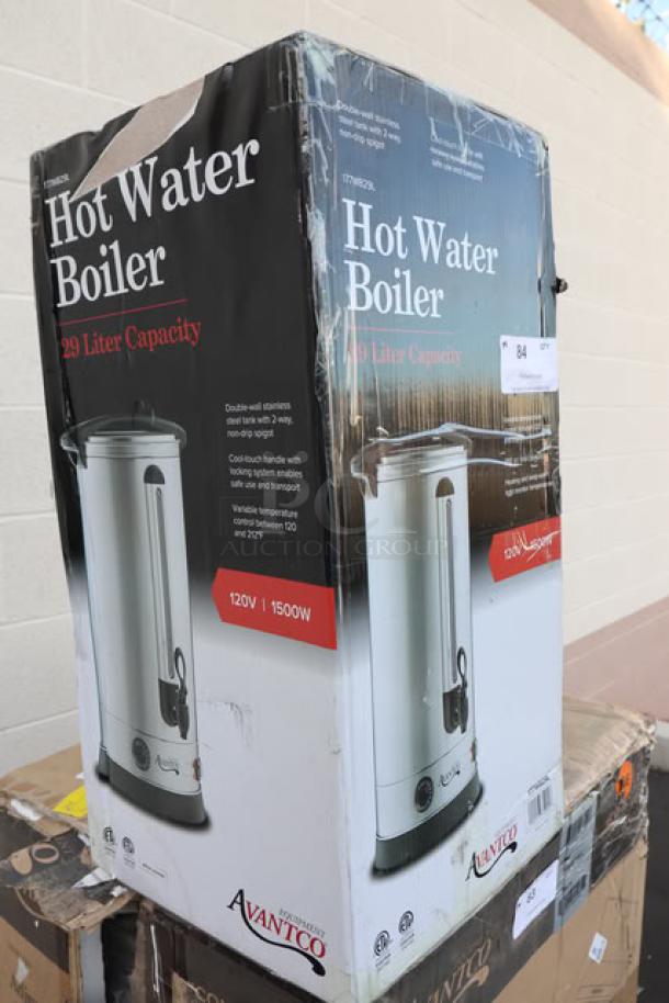 Brand new Avantco WB29L water boiler, scratch-n-dent condition, 7.6 gal capacity, 120V, 1500W, original packaging.