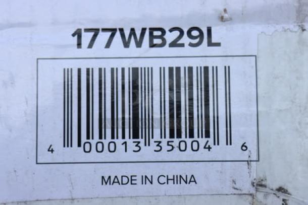 Barcode label on Avantco WB29L Water Boiler box, model number 177WB29L, indicating "Made in China".