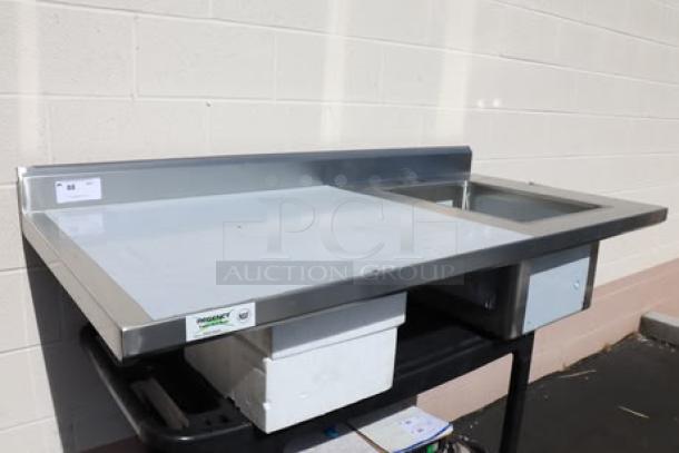 Regency 600STCB3060R stainless steel work table with right sink, 30" x 60", 16 gauge, new condition, tags visible.