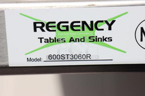 Regency 600ST3060R stainless steel work table, 30"x60", 16 gauge, with right sink and cross bracing. Brand new.