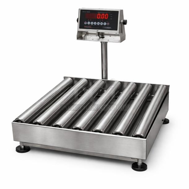 Optima OP-915-RT-1818-400 bench scale, 18"x18" roller top, 400 lb. capacity. Legal for trade. Broken, bent, not accurate.