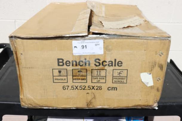 Cardboard box for Optima Weighing Systems OP-915-RT-1818-400 bench scale, packaging damaged, fragile, keep dry.