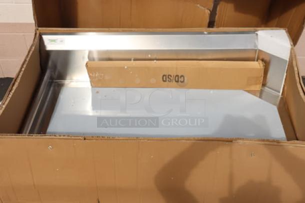 Regency CDT-48-L 4' Clean Dish Table with left drainboard, 16-gauge steel, brand new, visible scratch and dent.