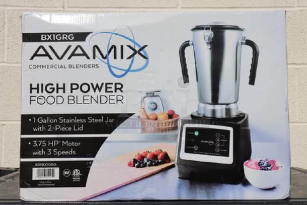 AvaMix BX1GRG2J blender, 3.75 hp, 1-gallon stainless steel jar, includes 2 jars, 120V, commercial use, new in box.