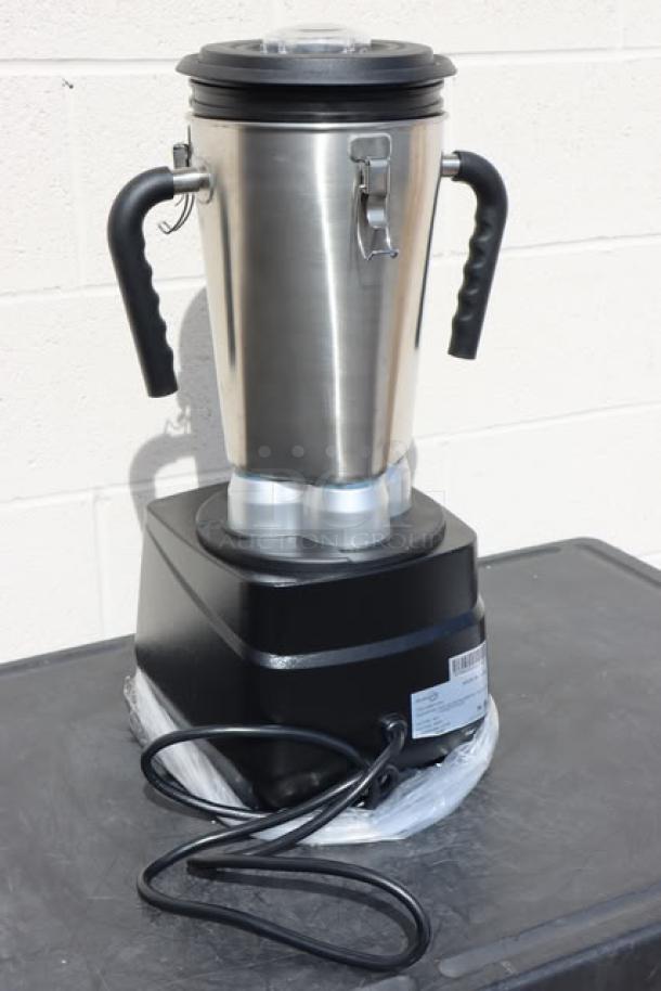 AvaMix BX1GRG2J 3 3/4 hp 1 Gallon Stainless Steel Commercial Food Blender with black base, two durable jars, and power cord.