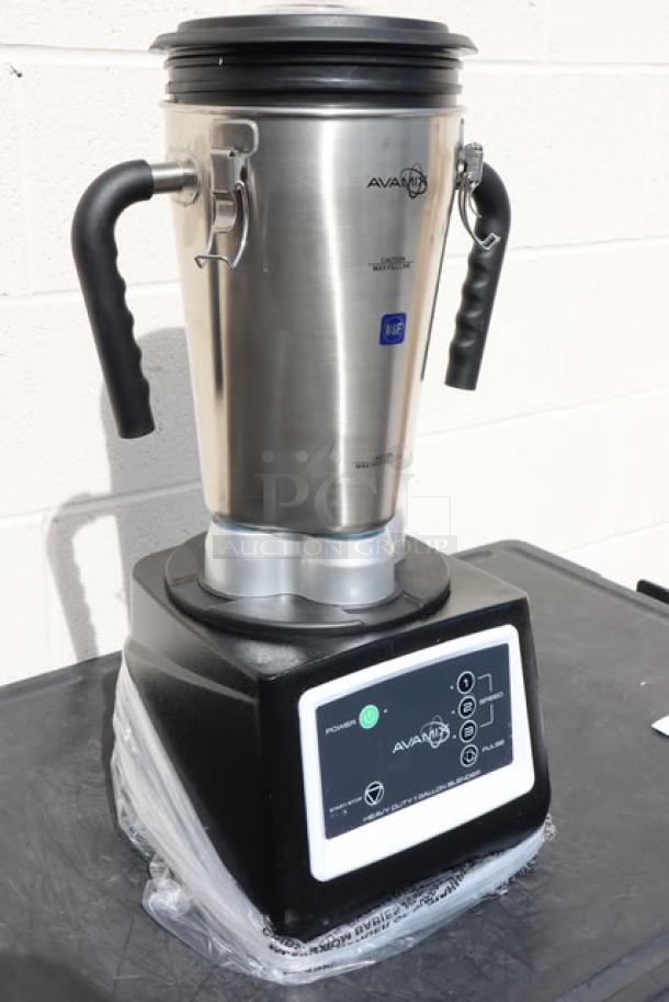 AvaMix BX1GRG2J 3 3/4 hp commercial blender, stainless steel, 1-gallon capacity, new condition, with labeled control panel.
