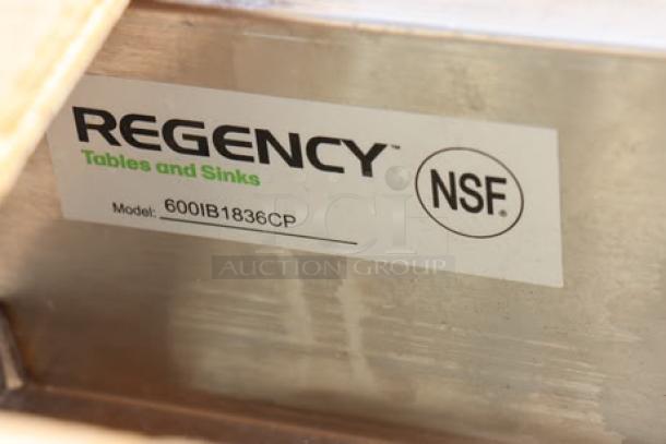 Regency IB1836-CPT underbar ice bin with cold plate, new condition, labels show NSF certification and model number.
