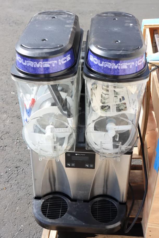 Brand new Bunn 58000.0140 ULTRA NX ice machine, dual compartments, black/stainless steel, tags visible, out of packaging.