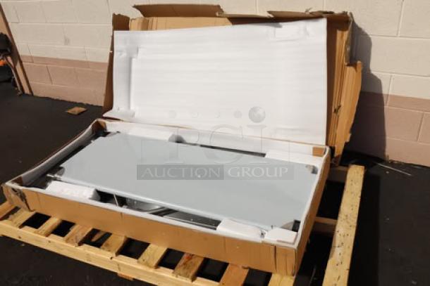 Brand new Regency FWT-3060-US-418 folding work table, 18-gauge stainless steel, 30" x 60", with removable undershelf. Original packaging damaged.