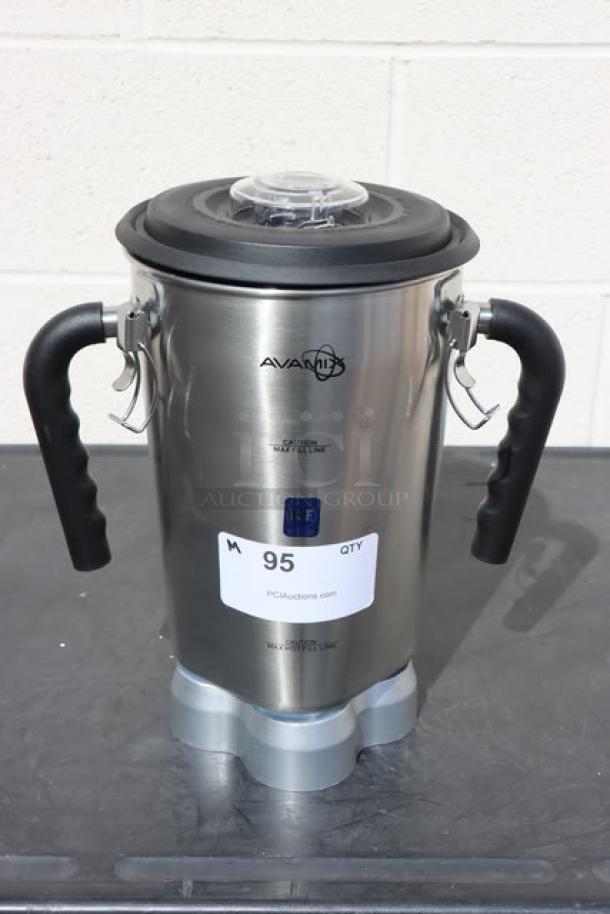 AvaMix BX1GRGT 1 Gallon Stainless Steel Commercial Food Blender, 3 3/4 hp, with timer, black handles, tag labeled "95".