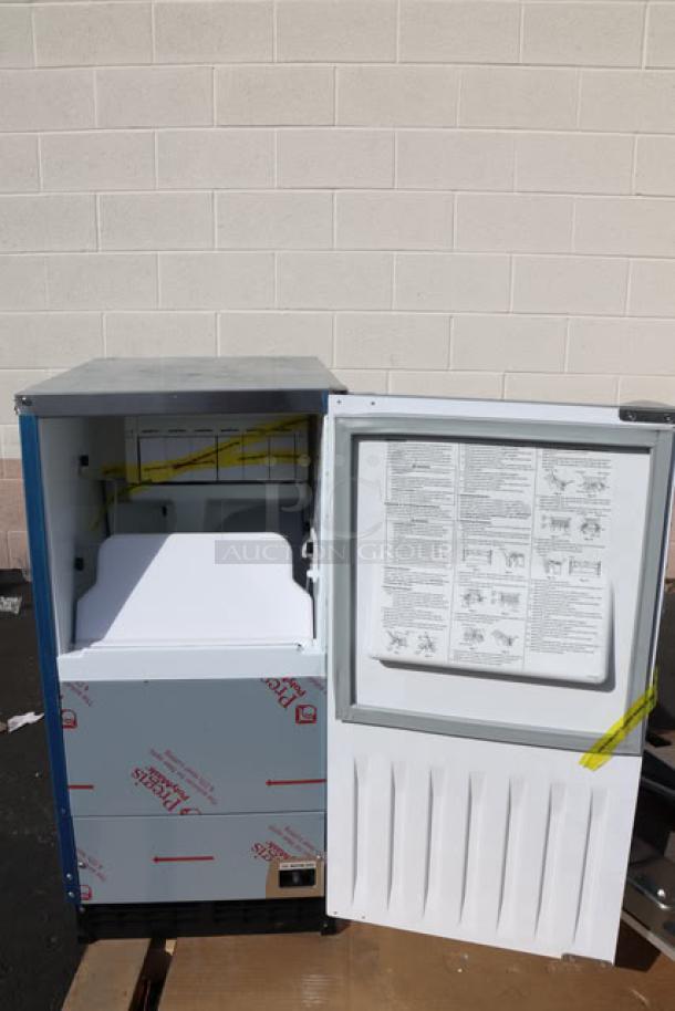 Brand new Hoshizaki AM-50BAK-AD ice machine with 27 lb. bin, 54 lb. capacity. ADA compliant, air cooled. Serial: Q00328E.