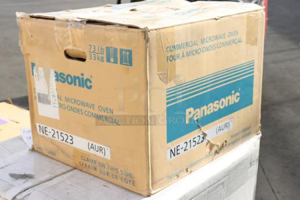 Brand new Panasonic NE-21523 stainless steel commercial microwave oven in original packaging. Serial number: 6C33080025.