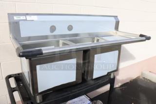 Regency 600S2171718R 57" stainless steel commercial sink, two compartments, right drainboard, brand new, 16 gauge.