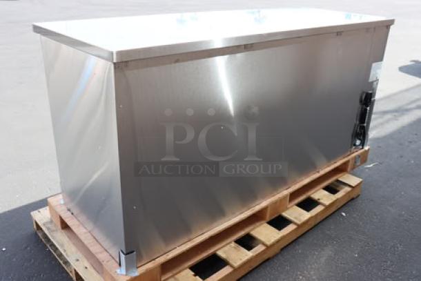 Avantco UBB-378-G-HC-S stainless steel back bar refrigerator, 79", new condition, broken outer glass on middle door.