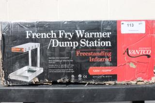 Brand new Avantco FFDS-1 Infrared French Fry Warmer, 1000W, 120V, freestanding, with damaged packaging.