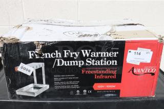 Brand new Avantco FFDS-1 French Fry Warmer, 1000W, 120V, freestanding infrared model; packaging damaged.
