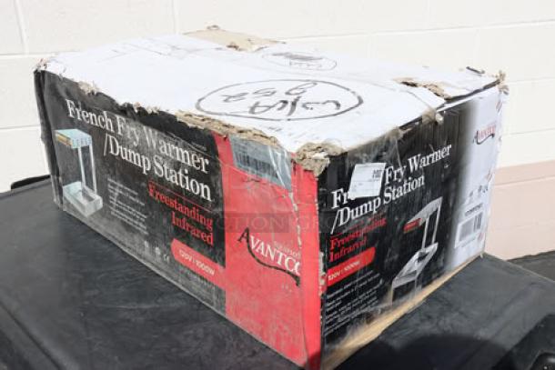 Brand new Avantco FFDS-1 Infrared French Fry Warmer, 1000W, 120V in damaged packaging.