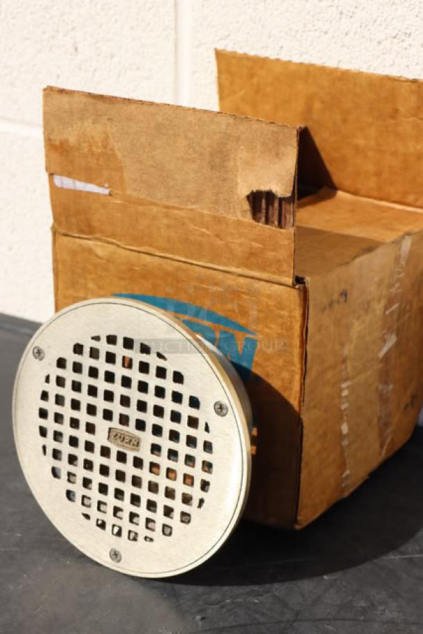 BRAND NEW Zurn Elkay ZN400-6B 6" round strainer in polished nickel bronze with heel-proof square openings and original box.