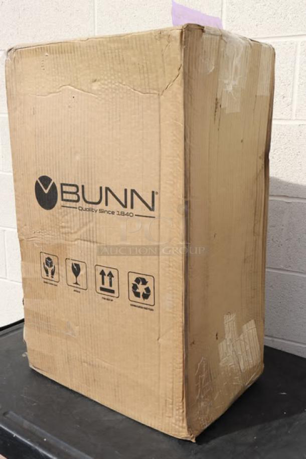 Bunn 33200.0010 VPR-APS Pourover Airpot Coffee Brewer in damaged original packaging, brand logo visible.