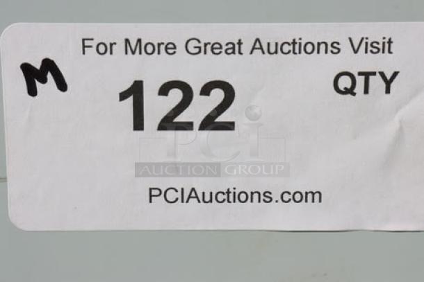 BRAND NEW Regency 600HS17FPB 17" x 15" hands-free hand sink with pedestal base. Scratch-n-dent condition, auction label visible.