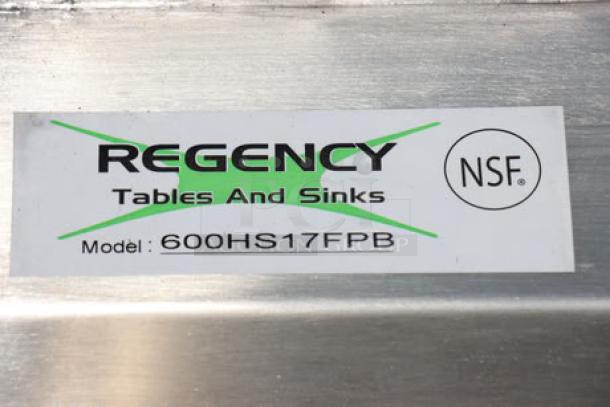Regency 600HS17FPB hands-free hand sink with pedestal, model and NSF label visible; brand new, scratch-n-dent condition.