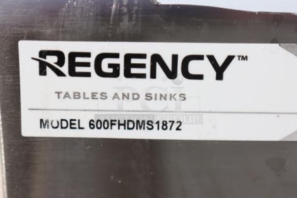 Regency 600FHDMS1872 hand sink label showing model number and brand name. New condition with factory markings.