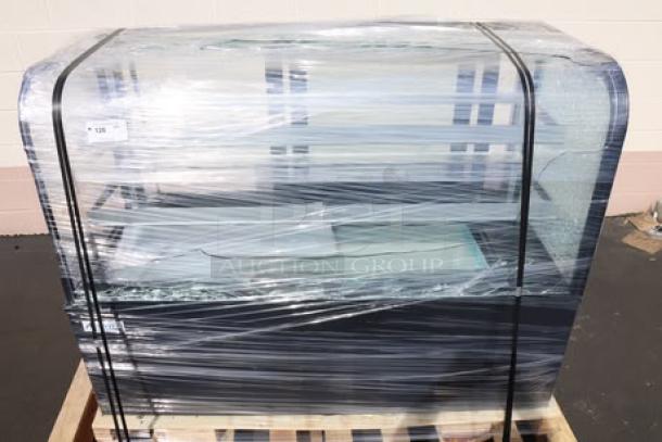 Avantco BC-60-HC 60" refrigerated bakery display case, black, curved glass. Glass broken, brand new, wrapped for shipping.