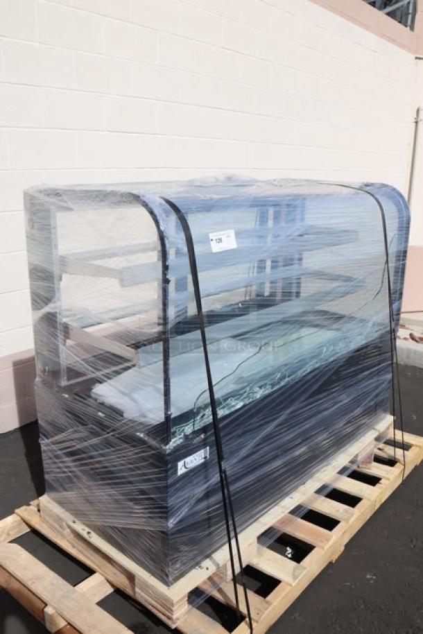 Brand new Avantco BC-60-HC 60" curved glass refrigerated bakery display case, black, glass broken, model BC-60-HC-30M-2.