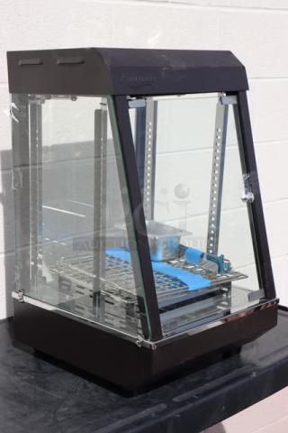 Brand new Avantco HDC-13 15" countertop heated display case, 3 shelves, hinged doors, 120V, 850W, S/N: CK-240545R-178.