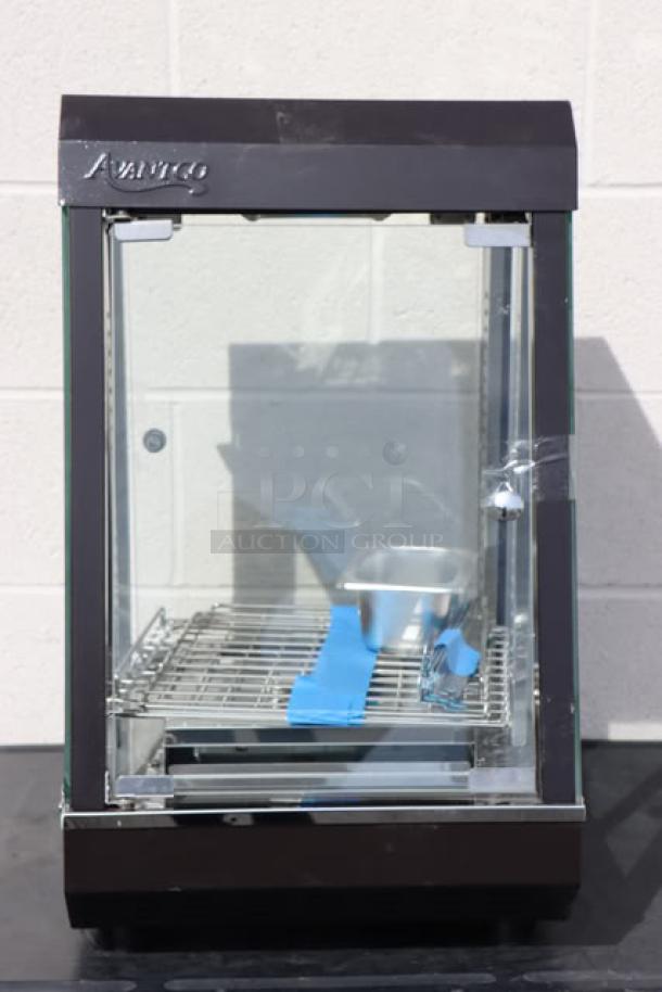 Brand new Avantco HDC-13 heated display case, 15" with 3 shelves and hinged doors, 120V, 850W, S/N: CK-240545R-178.