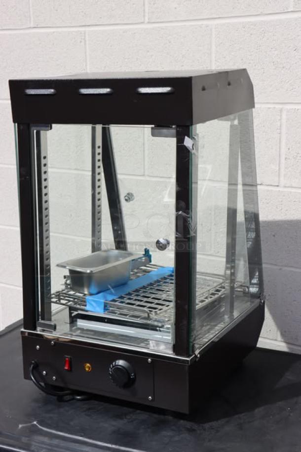 Avantco HDC-13 15" heated display case, 3 shelves, hinged doors, 120V, brand new, S/N: CK-240545R-178, out of packaging.