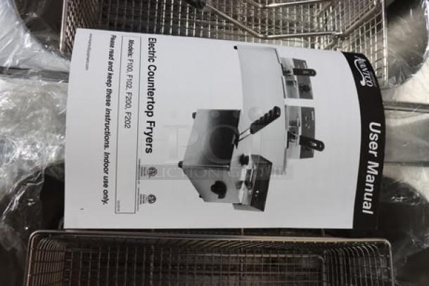 Brand new Avantco F102 20 lb. dual tank electric countertop fryer, 120V, 3500W. Includes user manual. Item out of packaging.