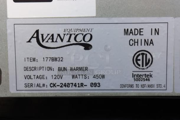 Avantco BW32 Stainless Steel 32 Bun Warmer, new with minor dents, 120V, 450W, S/N: CK-240741R-093.