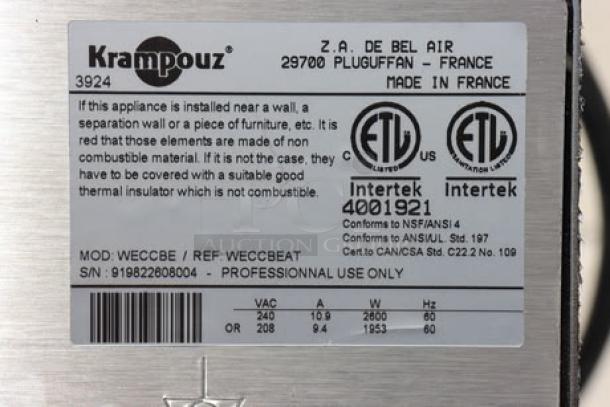 Krampouz WECCBEAT 4" x 6" Brussels Style Swivel Waffle Maker, 208V, 2600W, professional use, new condition, no original packaging.