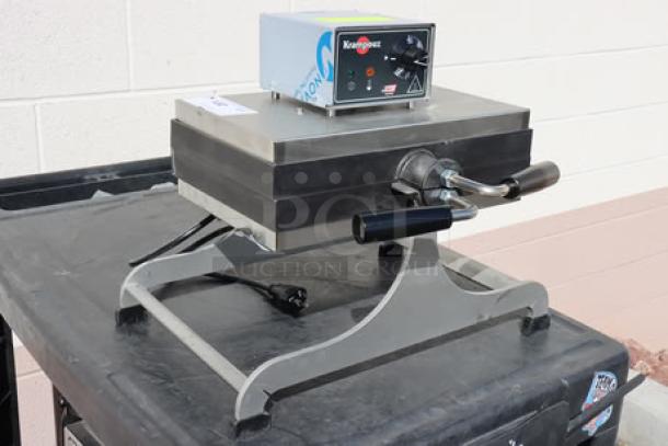 Krampouz WECCBEAT 4" x 6" Brussels-style swivel waffle maker, 208V / 2600W, stainless steel, new condition without packaging.