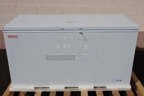 Brand new Galaxy CF16HC commercial chest freezer, 15.9 cu. ft., minor dent on right air vent, model CF16HC, white.