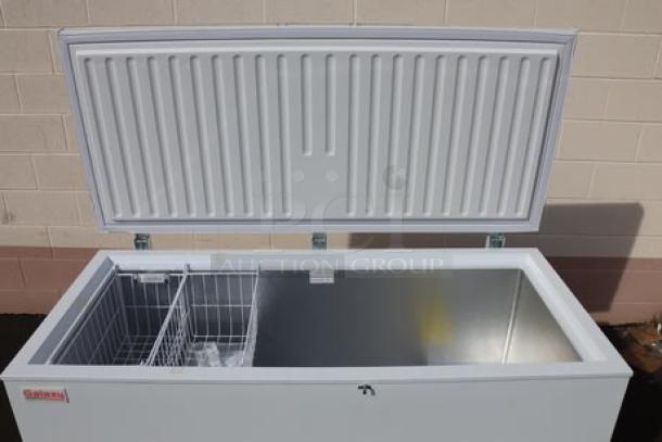 Brand new Galaxy CF16HC commercial chest freezer, 15.9 cu. ft., minor dent on right vent, S/N: T2271125XBD550259017.