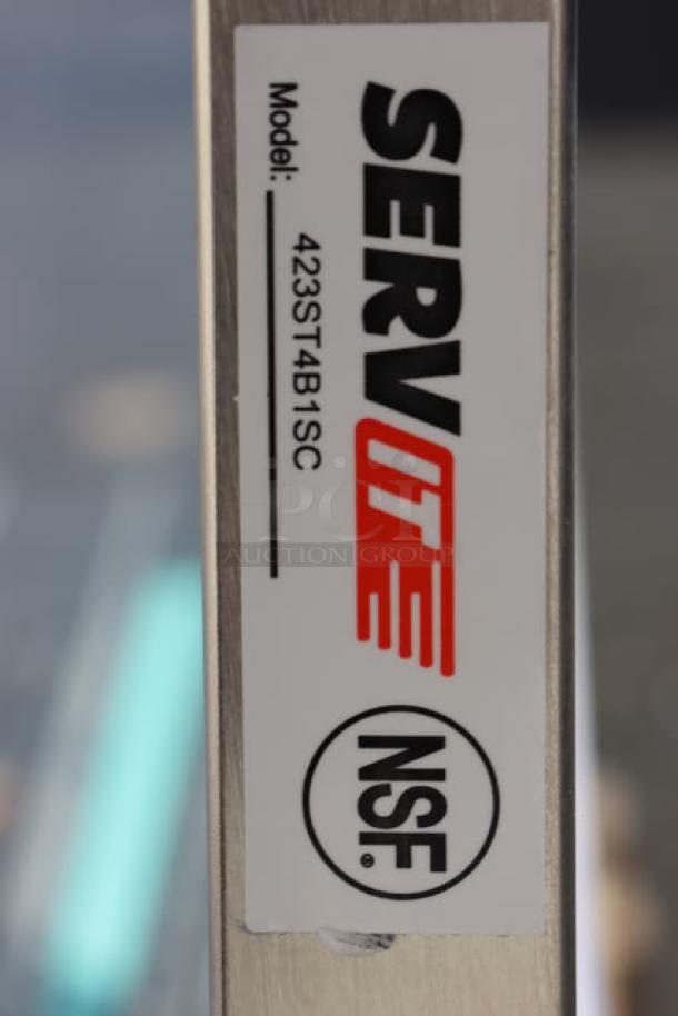 ServIt 423ST4B1SC model label with NSF certification, indicating usage for a self-service sneeze guard.