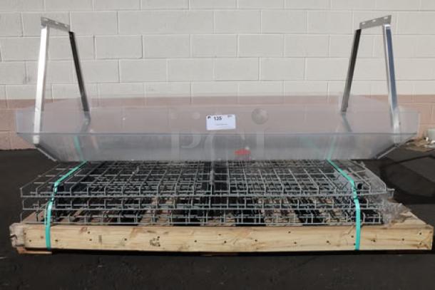 BRAND NEW ServIt 423ST4B1SC 2-sided sneeze guard for 4-pan steam tables, chipped front right corner, metal frame.