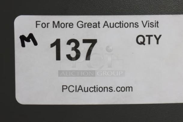 Sticker on the Hobart Legacy+ mixer reads "137 QTY" with a note to visit PCIauctions.com for more auctions.