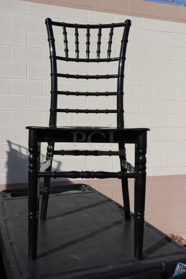 Brand new Lancaster Black Resin Chiavari Chair, elegant design, out of packaging, 25x your bid.