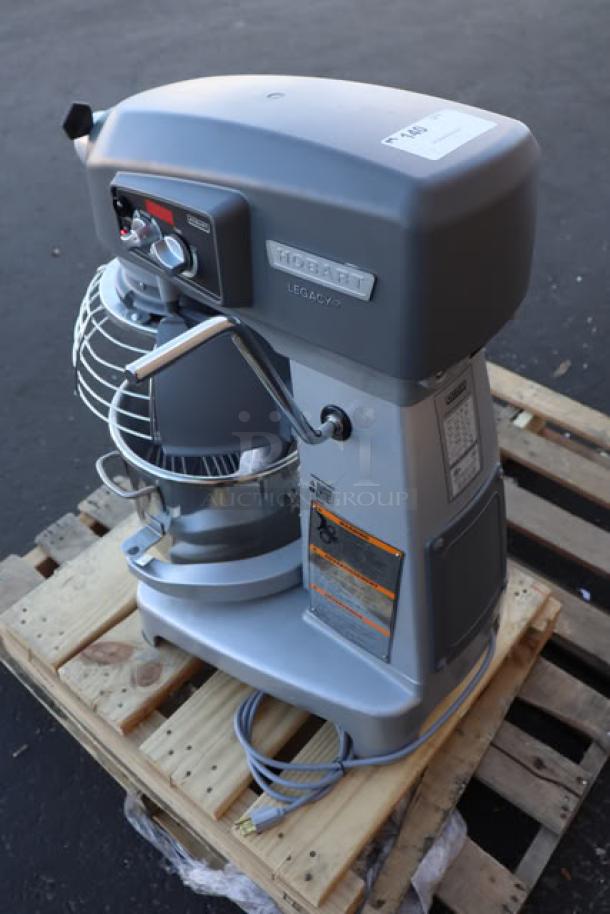 BRAND NEW Hobart Legacy+ HL120-1STD 12 Qt. mixer, 1/2 hp, tags visible, slight scratch on base, includes guard and accessories.
