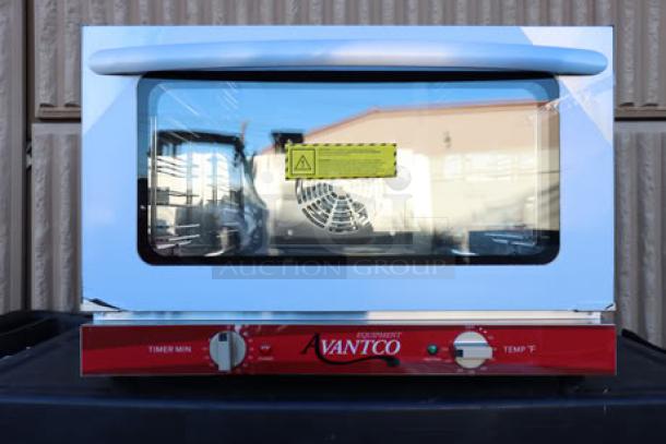 Avantco CO-16 countertop convection oven, 1.5 cu. ft., 120V, new condition. Serial: C016D25110046. Original packaging damaged.