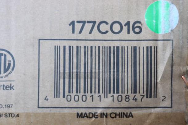 Barcode on damaged packaging of brand new Avantco CO-16 Half Size Countertop Convection Oven, 1.5 Cu. Ft., 120V.