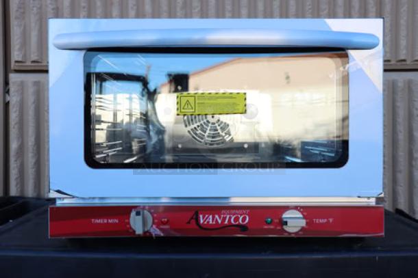 Avantco CO-16 half-size countertop convection oven, brand new, 1.5 cu. ft., 120V, 1600W. Visible serial number: C016D25110046.