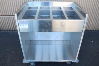 ServIt 32" stainless steel tray cart, model TSC-32, with 8 pan capacity. Minor scratches and dents, serial 2023-9-25.
