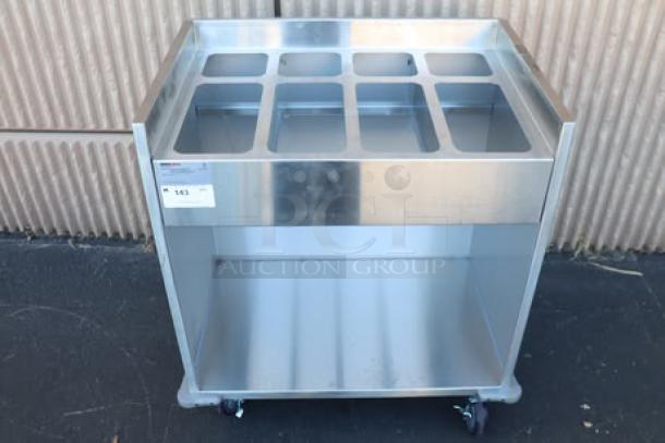 ServIt TSC-32 stainless steel flatware/tray cart, 32", 8 pan capacity, minor scratches and dents on right and back. S/N: 2023-9-25.