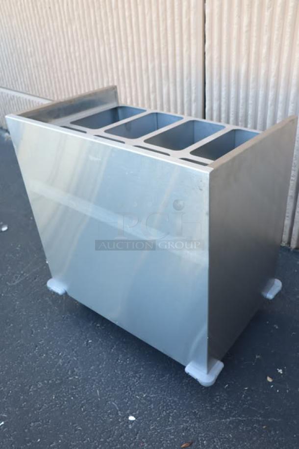 ServIt 32" stainless steel flatware tray cart, model TSC-32, 8 pan capacity, minor scratches and dents on right and back.