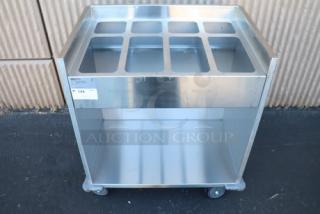 ServIt 32" stainless steel flatware/tray cart, model TSC-32, minor scratches/dents, holds 8 pans, serial 2023-9-25.